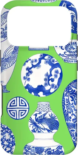 Vista 30 de Blue Willow Chinoiserie Pagoda Ginger Jar Preppy Blue Green Case para iPhone 16