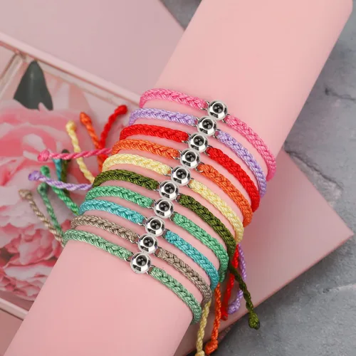 Vista 4 de Pulsera de fotos personalizada para hombres y mujeres, pulsera de proyección de fotos personalizada, pulseras de fotos circulares con imagen