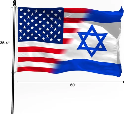 Vista 6 de Bandera israelí y estadounidense de la amistad israelí y estadounidense, de 3 x 5 pies, con texto en inglés "I Stand with Israel", pancarta