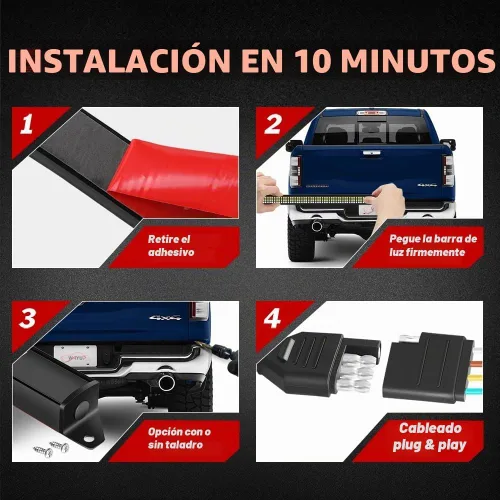 Vista 6 de Barra de luz LED para compuerta trasera de 60 pulgadas con marco de aluminio, Wayup tira de luz trasera LED de triple fila para luces de Ámbar
