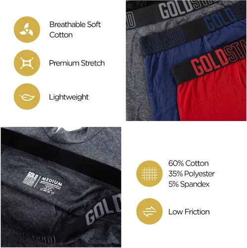 Vista 2 de Gold Standard Paquete de 4 calzoncillos de algodón para hombre, ropa interior para hombre con algodón suave elástico y transpirable de primera