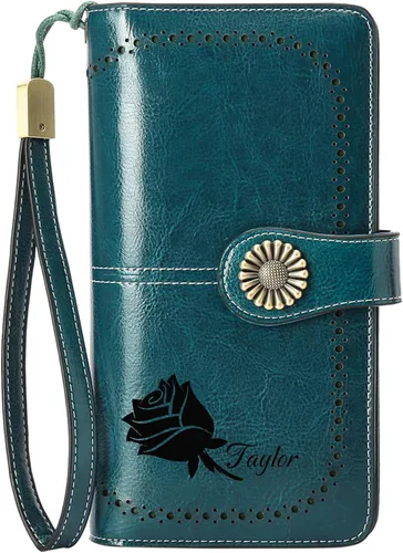 Vista 24 de Cartera de pulsera personalizada, carteras con nombre grabado personalizado con bloqueo RFID, gran capacidad, cartera de mano para tarjetas de Cuero