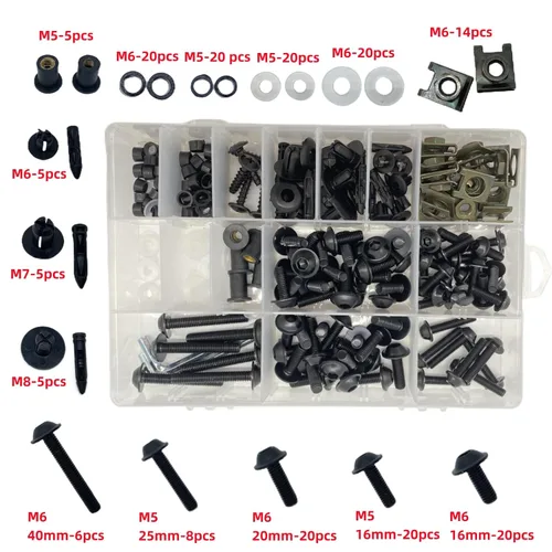 Vista 2 de 210PCS Perno de carenado de motocicleta Tornillos de aluminio M5 M6 Negro