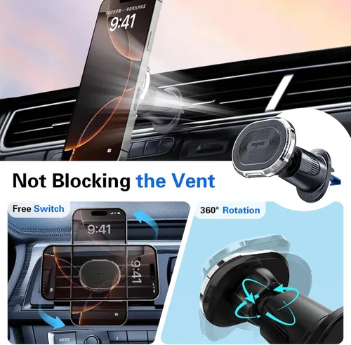 Vista 5 de Volport Soporte magnético para teléfono celular con ventilación de aire, universal para salpicadero de vehículo, soporte mágico para teléfono