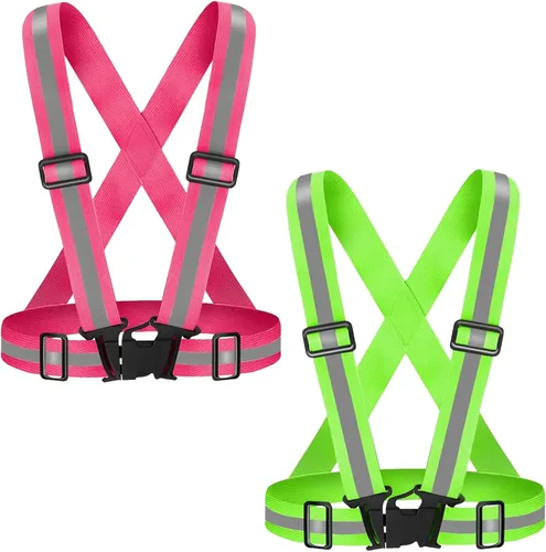 Vista 9 de Chaleco de seguridad reflectante, 2 piezas, chaleco de alta visibilidad, correas ajustables para correr, ciclismo, caminar, trabajadores Verde