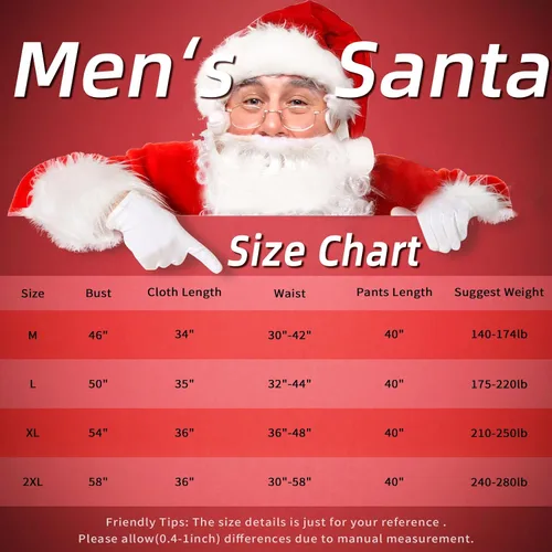 Vista 7 de Traje de Santa Claus para hombre, 10 piezas, trajes de Papá Noel para adultos, disfraz de Papá Noel, abrigo de Santa 2022