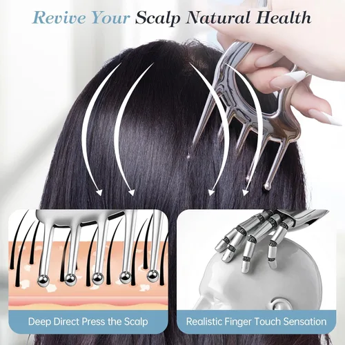 Vista 5 de Herramientas faciales del masaje del Gua Sha del metal, peine del masaje del cuero cabelludo para la cabeza Hollow Handle & Massage Heads Deeply