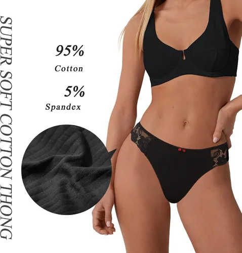 Vista 3 de LEVAO Tangas de algodón para mujer, tangas de algodón sexy con espalda en T, ropa interior cómoda, paquete múltiple S-XL