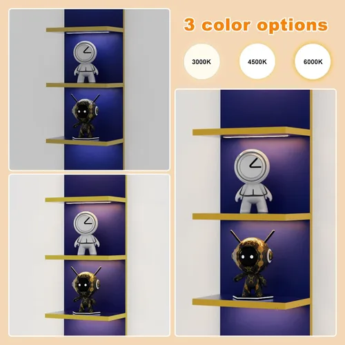Vista 5 de Estantes de pared de 5 niveles con luz LED, estante de columna vertical, almacenamiento flotante, organizador de decoración del hogar, estante