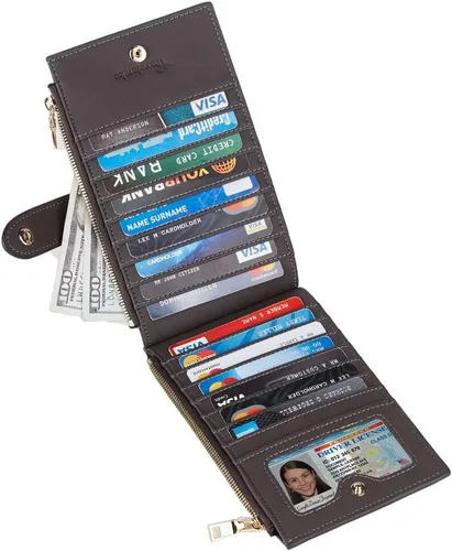 Vista 2 de Travelambo Billetera plegable con bloqueo RFID para mujer, con bolsillo con cremallera