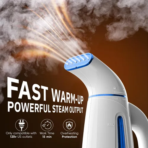 Vista 2 de OGHom Vaporizador para ropa, vaporizador de ropa portátil, vaporizador de mano para prendas, 240 ml, gran capacidad, 700W, plancha de vapor de viaje