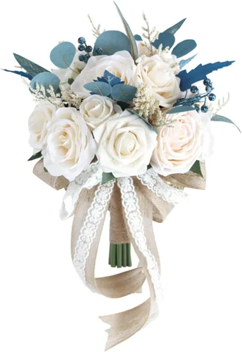 Vista 9 de MOJUN Juego de ramo de dama de honor, ramillete de muñeca, para novio, flores de boda de rosas artificiales para ceremonia de boda, aniversario