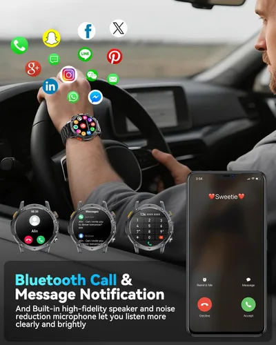 Vista 8 de Relojes inteligentes militares para hombres, reloj inteligente de 1.7 pulgadas con batería de 1000 mAh, linterna LED, frecuencia cardíaca, monitor
