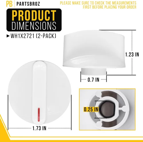 Vista 2 de PartsBroz Pomo de secadora con clip WH1X2721 (paquete de 2) para GE General Electric Hotpoint Lavadora Selector Knob PS271094 AP2044893 WE01X10033