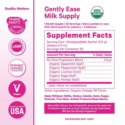 Vista 2 de Pink Stork Té de Destete Sin Flujo - Salvia Orgánica, Perejil, Menta - Apoya la Transición Natural del Destete - Apoyo para la Lactancia Sin Cafeína