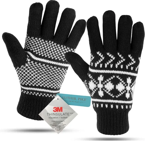 Vista 4 de LUTHER PIKE SEATTLE Guantes de invierno de punto para mujer, cálidos y acogedores, cómodos aislamiento térmico