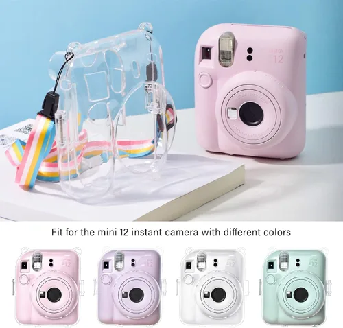 Vista 2 de MUZIRI KINOKOO Funda transparente compatible con cámara Instax Mini 12, funda rígida de PVC transparente para Fuji Instax Mini 12 con bolsillo