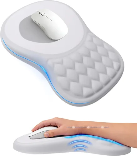 Vista 8 de Alfombrilla de mouse ergonómica con reposamuñecas, soporte de espuma viscoelástica con diseño de pendiente, superficie de licra lisa, base