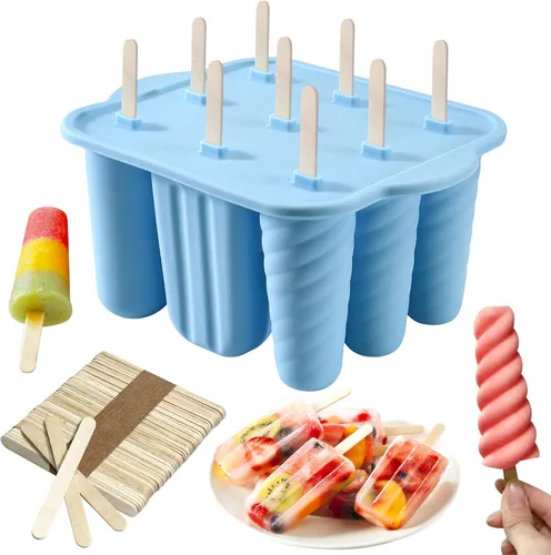 Vista 13 de Moldes de paletas de silicona, 10 cavidades, moldes de silicona para paletas de fácil liberación, sin BPA, moldes para paletas de hielo, moldes