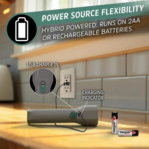 Vista 9 de Energizer S-600 Linterna LED recargable con opciones de alimentación de batería solar y AA, linternas superbrillantes IPX4 resistentes al agua