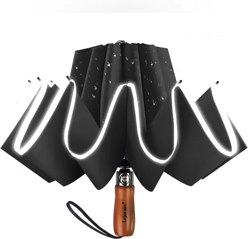 Vista 11 de Lejorain Golf Large Inverted Umbrella - Black Big Windproof Heavy Duty Upside Down 46/50/54 Inch Compact Reverse Car Automatic Folding Reflective