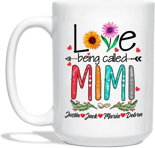 Vista 13 de Love Being Called Gigi Tazas de té y café – Tazas de cerámica Gigi personalizadas – Regalo para nietos – Tazas de flores – Cerámica blanca de 11 oz