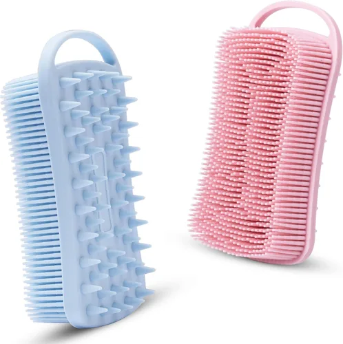 Vista 12 de 2 piezas de cepillo corporal de silicona, cepillo de baño y ducha exfoliante 2 en 1, esponja de loofah de silicona suave para piel sensible