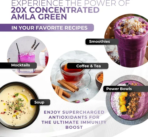 Vista 7 de Amla Powder & Immunity Blend Superfood Suplemento con saúco, 20 veces amla ultra concentrado, apoyo inmunológico, hecho con jengibre, canela, menta