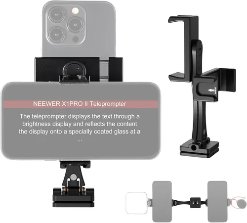 Vista 13 de Adaptador de montaje de trípode para teléfono Neewer con base tipo Arca QR, zapata fría, agujeros de 1/4" y 3/8", giro de 360° y inclinación