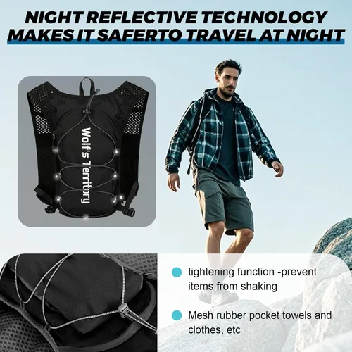 Vista 3 de Mochila de hidratación con 2 vejigas de agua de 2 litros, mochila de agua ligera para senderismo, chaleco de hidratación con 2 muñequeras y 1 banda
