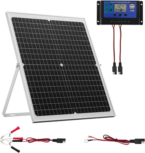 Vista 11 de VEVOR Cargador de Batería de Panel Solar de 20W 12V, Cargador de Goteo Mantenedor de Batería Solar con Controlador MPPT Inteligente y Soporte