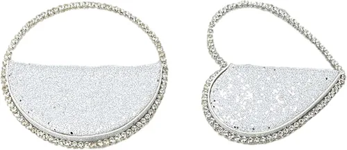 Vista 6 de Mini corazón forma redonda Rhinestone embrague bolso bolso marco diamante brillo lentejuelas brillantes bolso de noche boda fiesta