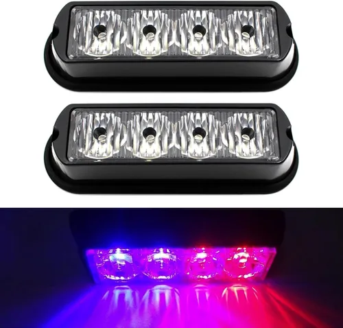 Vista 8 de FXC - 2 luces estroboscópicas intermitentes con 4 LED para montaje en superficie, para camión, automóvil, vehículo, luz de rejilla LED, baliza