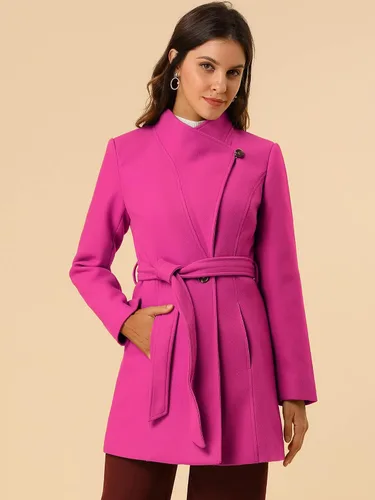 Vista 4 de Allegra K Abrigo largo de invierno clásico con cuello alto para mujer
