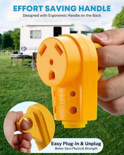 Vista 2 de Kohree Enchufe RV Hembra de 30 Amperios, Receptáculo RV de Repuesto Resistente 125/250V, Enchufe NEMA TT-30R con Mango de Agarre Ergonómico para RV