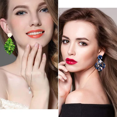 Vista 6 de FIFATA Juego de 25 pares de aretes de resina acrílica para mujeres y niñas, aro moteado, joyería colgante de gota hipoalergénica para orejas