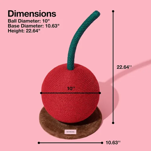 Vista 2 de VETRESKA Cherry Poste Rascador para Gatos, 22.64" de Alto Rascador para Gatos con Bola de Cuerda de Yute, Poste Rascador Vertical para Gatos