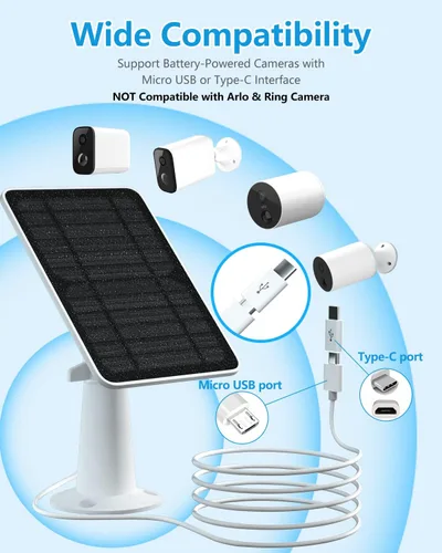 Vista 2 de Cargador de panel solar compatible con proyector Eufycam 3/3C/2C/2C Pro/E40/E20/2/2/2 Pro/E/L20/L40/Solo/SoloCam, panel solar de 5 W para cámara