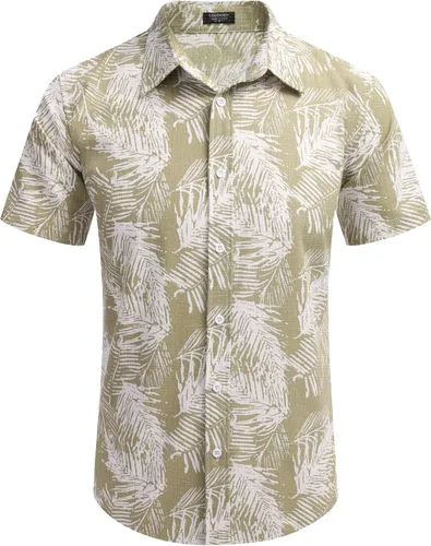 Vista 2 de COOFANDY Camisas casuales de lino de manga corta con botones para hombre