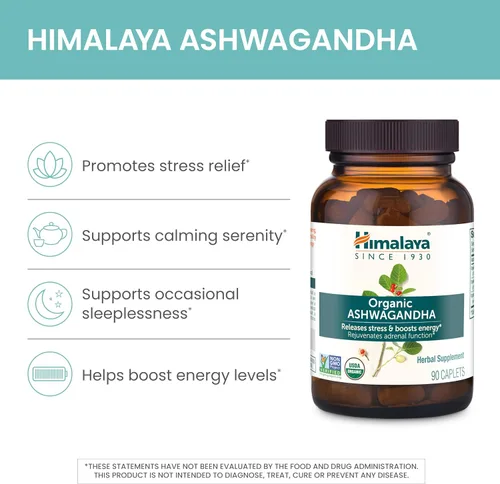 Vista 3 de Himalaya Raíz de Ashwagandha Orgánica, Suministro para 30 Días - Suplementos de Apoyo Suprarrenal a Base de Hierbas para Aliviar el Estrés y Apoyo