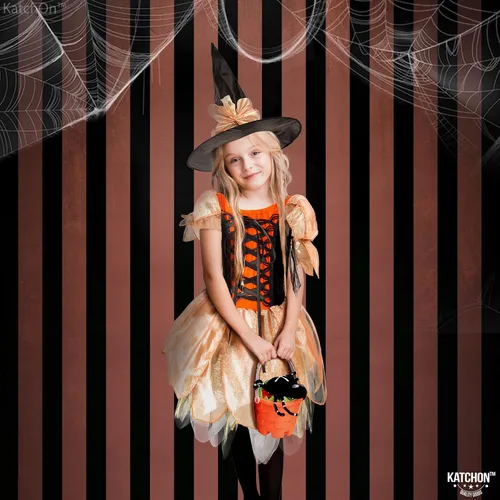 Vista 7 de Katchon, Halloween Witch Costumes for Girls - Halloween Party Costume Kids Witch Costumes for Girls with Black Hat