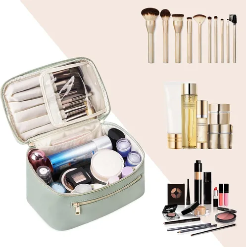 Vista 6 de Wandering Nature Bolsa de Maquillaje, Organizador de Maquillaje de Viaje, Estuche de Brochas Cosméticas para Mujeres en Cuero Vegano Ecológico, M