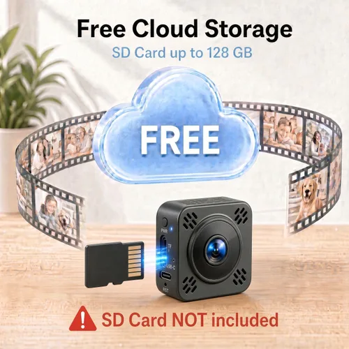 Vista 4 de Mini cámara oculta niñera cámara inalámbrica con nube GRATIS para seguridad