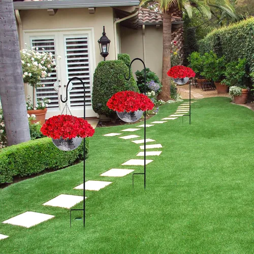 Vista 5 de Flores de hortensias artificiales con maceta de bola de discoteca, plantas colgantes artificiales con cesta de 10 pulgadas para exteriores