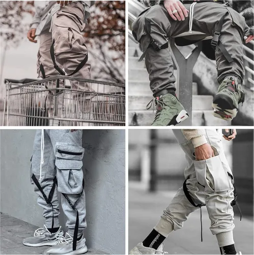 Vista 8 de XYXIONGMAO Streetwear Techwear - Pantalones de harén de hip hop para hombre, pantalones deportivos casuales sueltos, pantalones de hip-hop