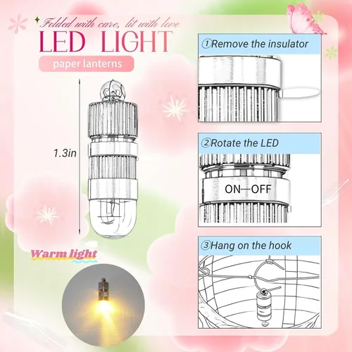 Vista 3 de Linternas de papel chino rosa con luces LED, paquete de 10