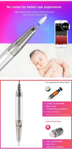 Vista 3 de Taladro de uñas, cuidado de uñas de dedos y pies, juego de manicura y pedicura, taladro de uñas profesional portátil con kit de taladro, para salón
