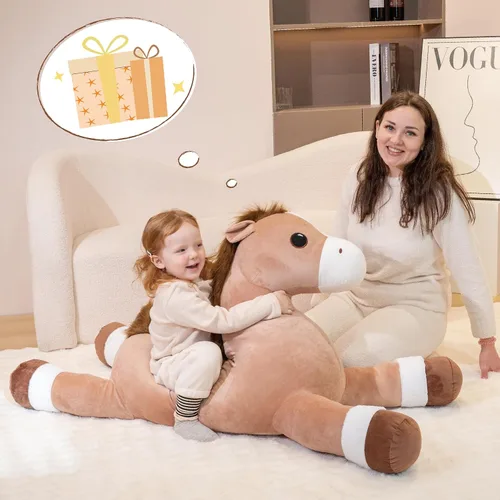 Vista 6 de Animales de peluche de caballo gigante, almohada de peluche grande de caballo grande, poni de peluche grande y suave de 37 pulgadas, lindos juguetes