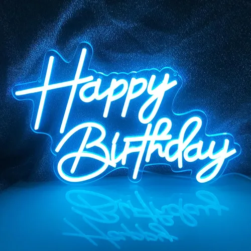 Vista 16 de Letrero de neón de feliz cumpleaños, reutilizable, luz LED azul de neón, decoración de fiesta de cumpleaños, funciona con USB, decorativo para telón
