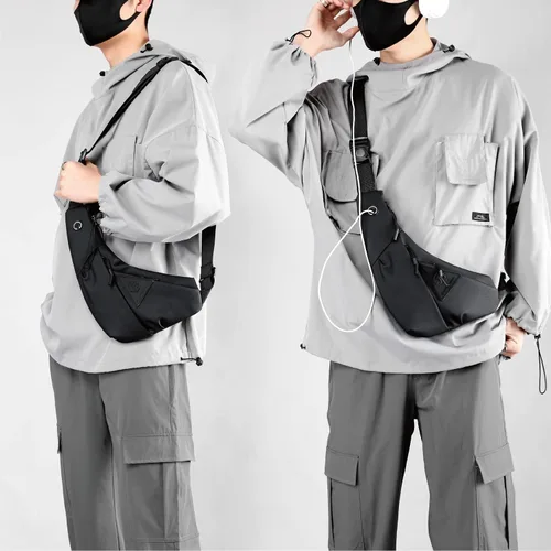 Vista 8 de Maymooner Bolso bandolera pequeño para hombres y mujeres, ligero, antirrobo, una correa, bolso casual para el pecho, mochila delgada